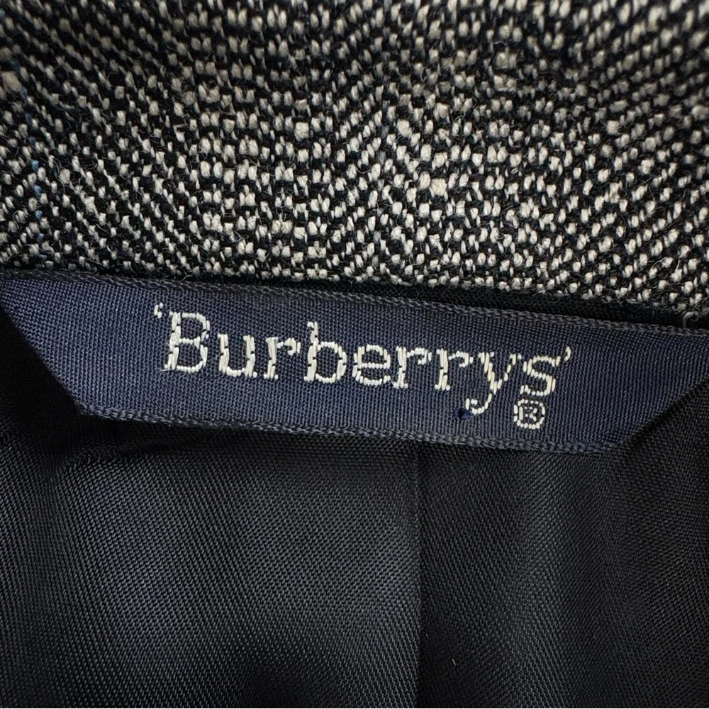 Vintage Burberrys Herringbone Overcheck Sport Coat Wool Blazer Gray